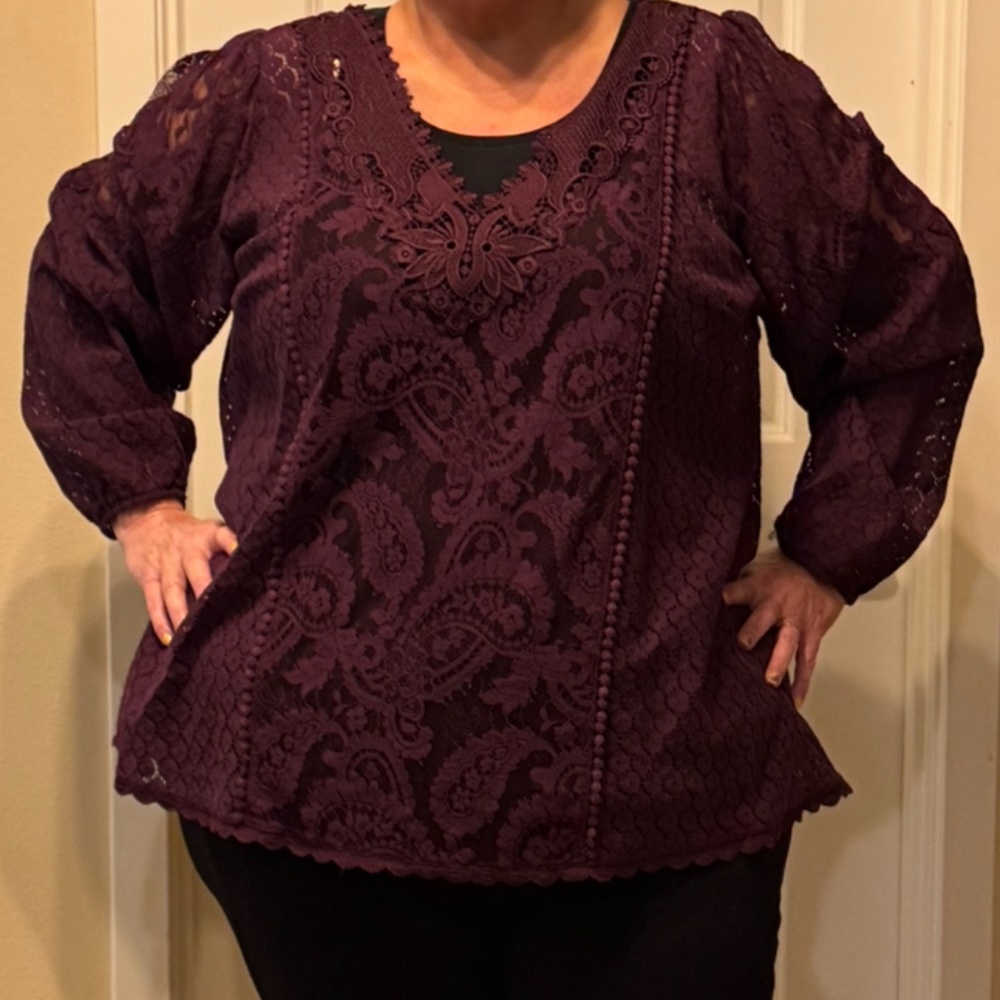 Torrid 3 | Plum Lace Mix Long Sleeve Blouse 💜🌸